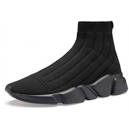 Men's Running Shoes Breathable Knit Slip On Sneakers Lightweight Athletic Shoes Casual Sports Shoes High Top All Black