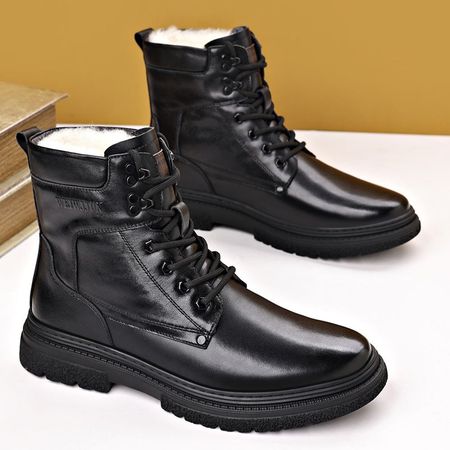 Winter Men's Cotton Shoes Leather Wool Outdoor Warm Boots